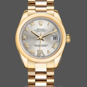 Women's Rolex Datejust 31-178248, Silver VI, Diamond Dial, 18K Yellow Gold, Silver Dial