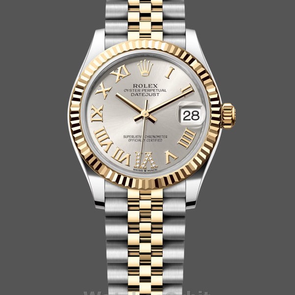 Womens Rolex Datejust 31-m278273 0004, Stainless Steel & Yellow Gold, Silver Pave Roman Dial, Women’s Silver Dial Replica Watch Image