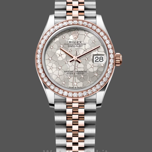 Womens Rolex Datejust 31-m278381rbr, Two-Tone, Silver Floral-Motif, Diamond Bezel, Women’s Silver Floral Motif Dial Replica Watch Image