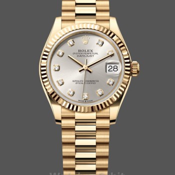 Women's Rolex Datejust 31-M278278, Yellow Gold, Silver Diamond Dial, Women’s Silver Dial