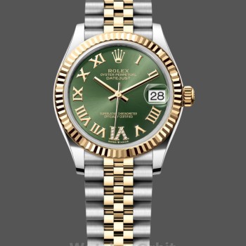 Women's Rolex Datejust 31-278273 0016, Stainless Steel & Yellow Gold, Green VI Roman Jubilee, Green