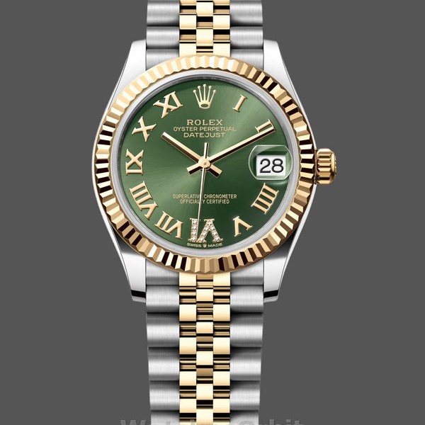 Womens Rolex Datejust 31-278273 0016, Stainless Steel & Yellow Gold, Green VI Roman Jubilee, Green Replica Watch Image