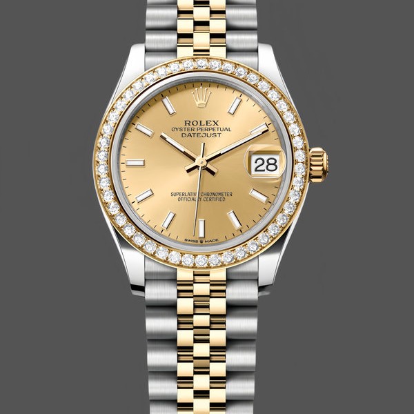 Womens Rolex Datejust 31-278383RBR 0014, Stainless Steel & Yellow Gold, Champagne Index Dial, Jubilee, Champagne Replica Watch Image