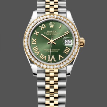 Women's Rolex Datejust 31-278383RBR 0016, 31mm, Stainless Steel & Yellow Gold, Green VI Roman Dial, Jubilee, Green