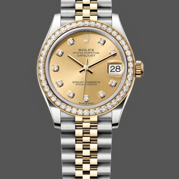 Womens Rolex Datejust 31-278383RBR 0026, Stainless Steel & Yellow Gold, Champagne Diamond Jubilee, Champagne Replica Watch Image