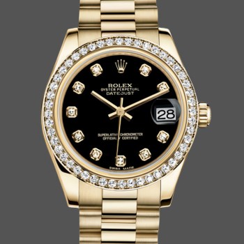 Women's Rolex Datejust 31-178288 0011, 31mm, Yellow Gold, Black Dial, Ladies Black Dial