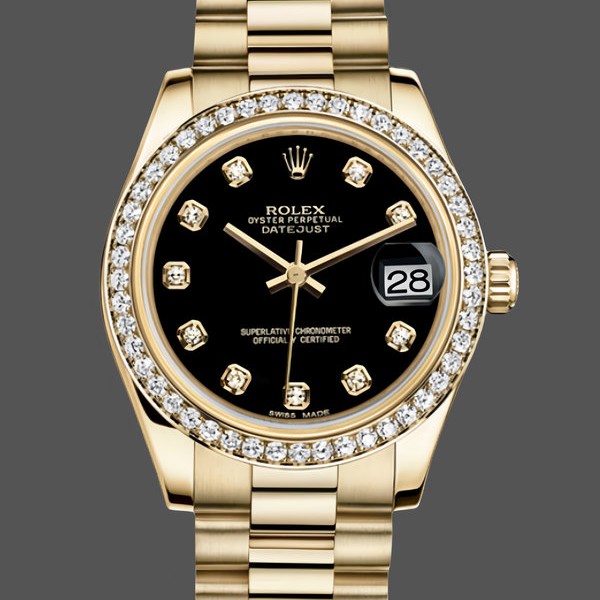 Womens Rolex Datejust 31-178288 0011, 31mm, Yellow Gold, Black Dial, Ladies Black Dial Replica Watch Image