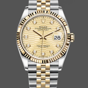 Unisex's Rolex Datejust 36 126233 0045 Champagne Fluted Diamond Dial Champagne Dial