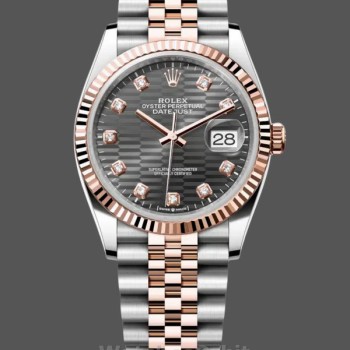 Unisex's Rolex Datejust 36-126231 0041, 18K Everose Gold, Fluted Bezel, Unisex Slate Grey Fluted Motif Dial