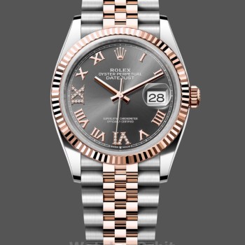Women's Rolex Datejust 36-m126231 0023, Everose Gold, Slate Diamond Pave Roman Dial, Women’s Grey Dial