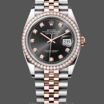 Women's Rolex Datejust 36mm Everose Gold Black Dial Diamond Bezel m126281rbr 0007 Black Dial