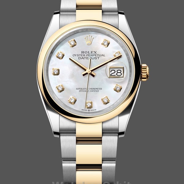 Womens Rolex Datejust 36 Steel & Yellow Gold MOP Diamond Dial M126203 MOP Dial Replica Watch Image