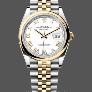 Women's Rolex Datejust 36-126203 0029, Two-Tone, White Dial, Roman Numerals, White Dial