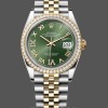 Womens Rolex Datejust 36-m126283rbr 0011, Yellow Gold & Diamonds, Olive Green Diamond Pave Roman Dial, Green Dial Replica Watch Image