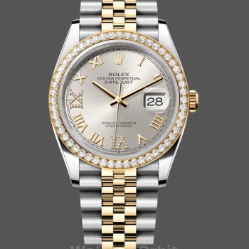 Women's Rolex Datejust 36-m126283rbr 0017, Yellow Gold & Diamonds, Silver Diamond Pave Roman Dial, Silver Dial