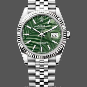 Women's Rolex Datejust 36mm Green Palm Index Dial Jubilee - 126234 0047 Green Dial
