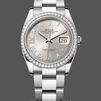 Women's Rolex Datejust 36-m126284rbr 0022, Stainless Steel, Silver Roman Dial, Oyster, Silver Dial
