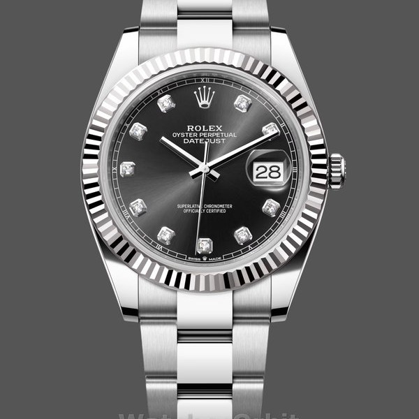 Mens Rolex Datejust 41mm Mens-m126334 0011-Fluted Bezel-Black Diamond Dial Black Replica Image