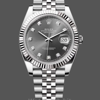 Men's Rolex Datejust 41-m126334 0006, Rhodium Diamond Dial, Fluted Bezel, Men’s Grey Dial