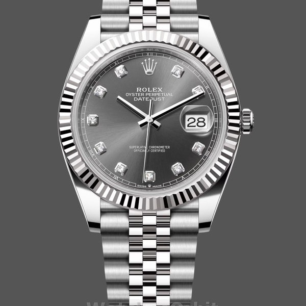 Mens Rolex Datejust 41-m126334 0006, Rhodium Diamond Dial, Fluted Bezel, Men’s Grey Dial Replica Watch Image