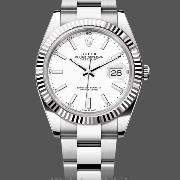 Mens Rolex Datejust 41-M126334, Stainless Steel & White Gold, White Dial, Men’s White Dial Replica Watch Image
