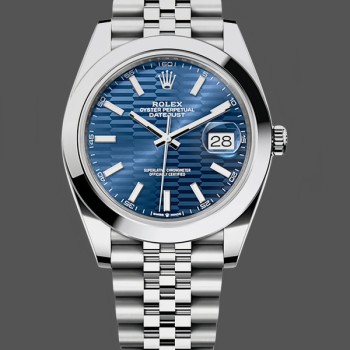 Men's Rolex Datejust 41-126300 0024, Stainless Steel, Blue Stick Dial, Smooth Blue Dial