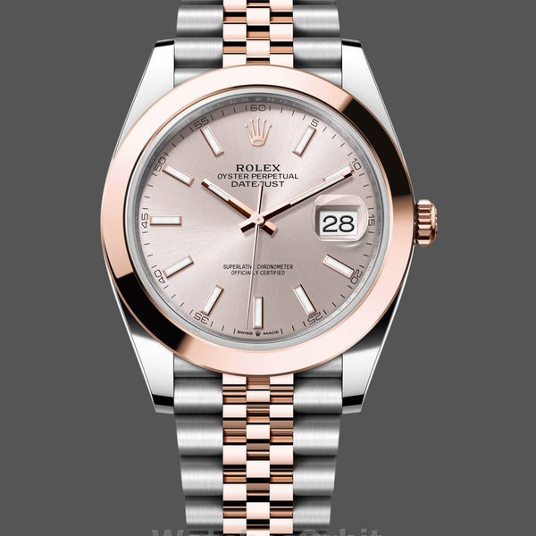 Unisexs Rolex Datejust 41mm Mens-126301 0010-Rose Gold-Sundust Index Dial Sundust Replica Image