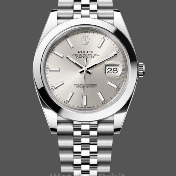Men's Rolex Datejust 41-m126300 0004, Oystersteel, Silver Stick Dial, Domed Bezel Silver Dial