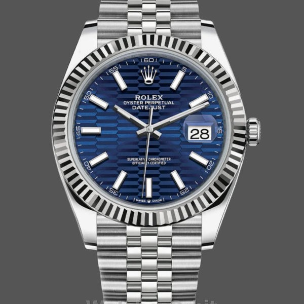 Mens Rolex Datejust 41-126334, Pre‑owned, Blue Motif Dial, Jubilee Bracelet, Blue Dial Replica Watch Image