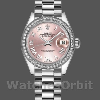 Women's Rolex Datejust 28mm Women's-279136RBR-Diamond Bezel-Pink Dial-Roman Numerals Hour Markers Pink