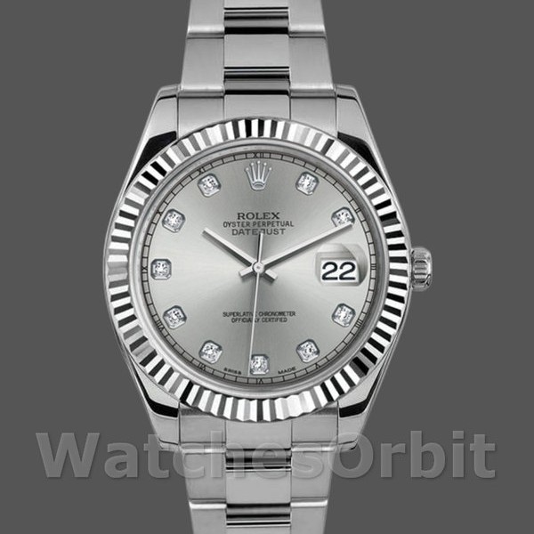 Mens Rolex Datejust II 41mm Mens-116334-Silver Diamond Dial Silver Diamond Replica Image