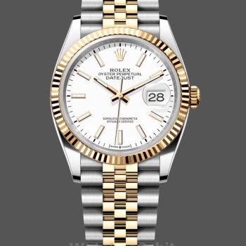 Women's Rolex Datejust 36mm Unisex-m126233 0019-White Index Dial-Fluted Bezel White