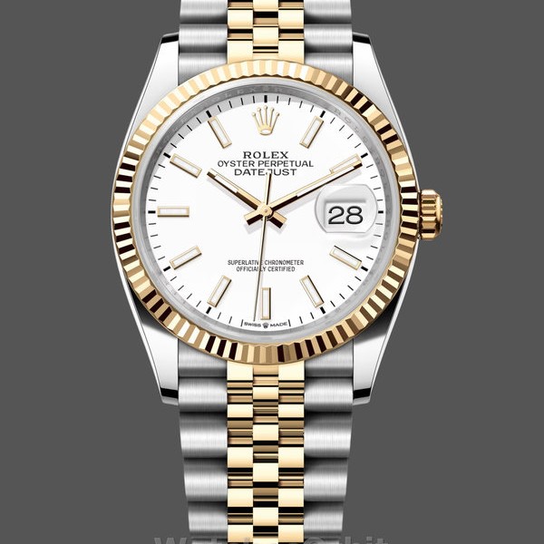 Womens Rolex Datejust 36mm Unisex-m126233 0019-White Index Dial-Fluted Bezel White Replica Image