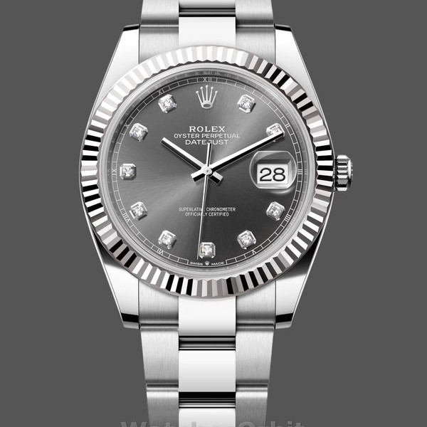 Mens Rolex Datejust 41mm Mens-m126334 0005-Fluted Bezel-Dark Rhodium Grey Dial Grey Replica Image