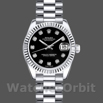 Women's Rolex Datejust-m178274, 31mm, Black Diamond Dial, Fluted Bezel, Lady Black