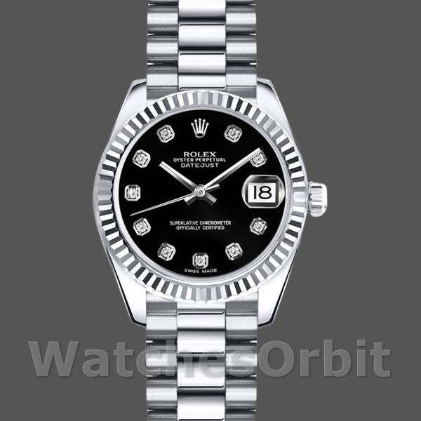 Womens Rolex Datejust-m178274, 31mm, Black Diamond Dial, Fluted Bezel, Lady Black Replica Image