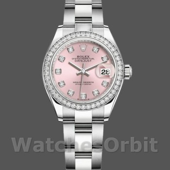 Women's Rolex Datejust 28mm Women's-279384RBR PDO-Pink Diamond Dial-Oyster Bracelet Pink