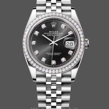 Men's Rolex Datejust Stainless Steel Black Diamond Dial Jubilee Bracelet - 126284RBR 0019 Black Dial