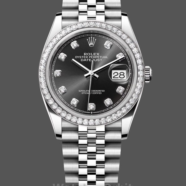 Mens Rolex Datejust Stainless Steel Black Diamond Dial Jubilee Bracelet - 126284RBR 0019 Black Dial Replica Watch Image