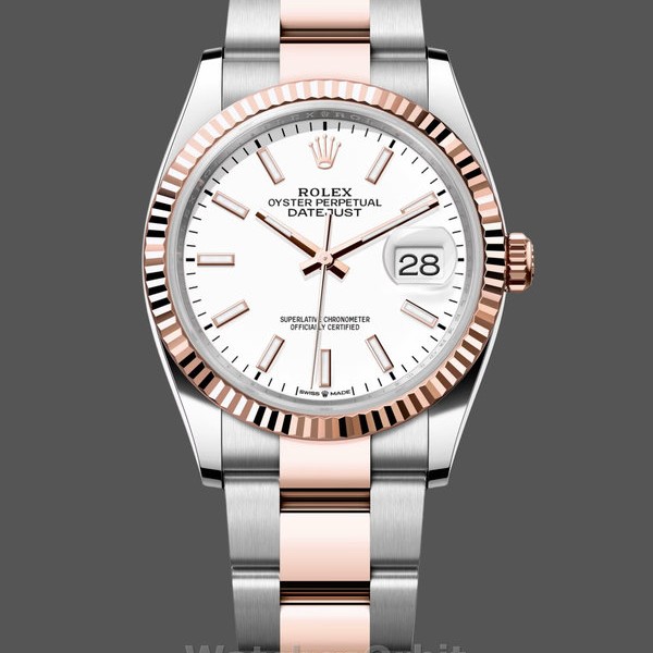 Mens Rolex Datejust-m126231 0018, Stainless Steel & Rose Gold, White Index, Oyster White Dial Replica Watch Image