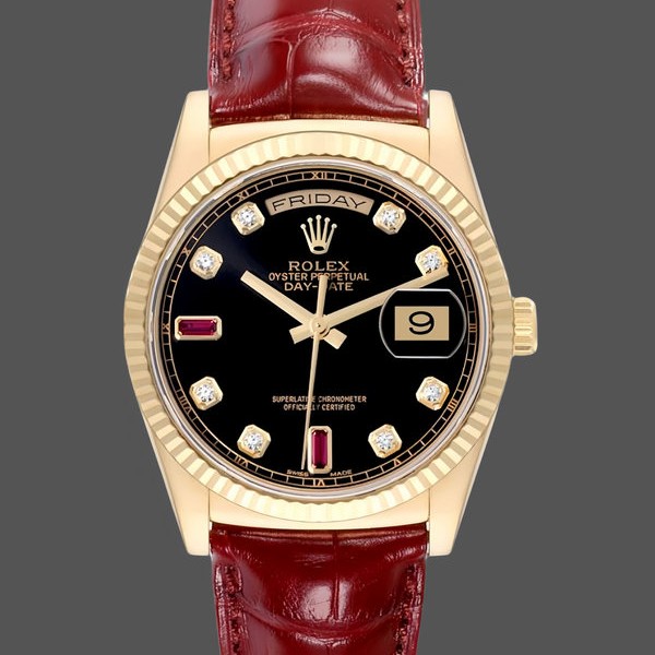 Unisexs Rolex Day Date 36-m128348RBR 0026, Yellow Gold, Champagne Dial, Diamond Bezel, Champagne Replica Watch Image