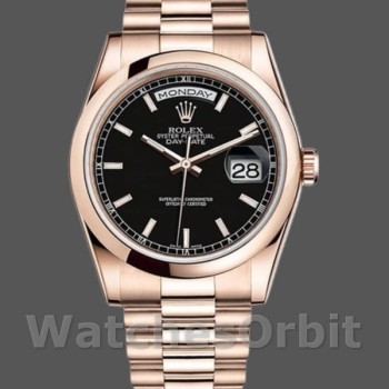 Men's Rolex Day-Date 36mm Unisex-118205-Black Dial Black