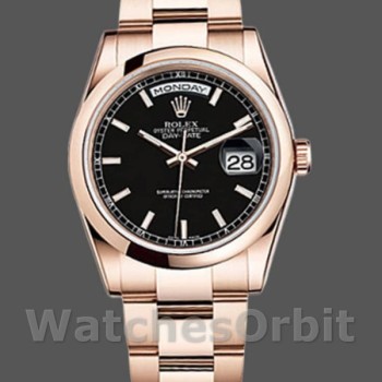Unisex's Rolex Day-Date 36mm Unisex-118205-Black Dial-Rose Gold Black