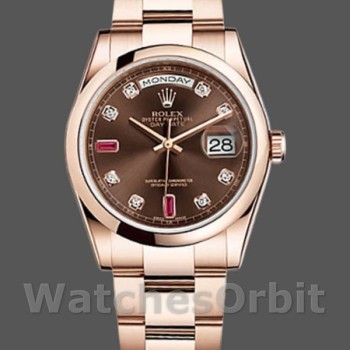 Unisex's Rolex Day-Date 36mm Unisex-118205-Chocolate Brown Dial Brown
