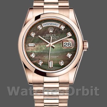 Unisex's Rolex Day-Date 36mm Unisex-118205-Dark Mother of Pearl-Black Dial MOP