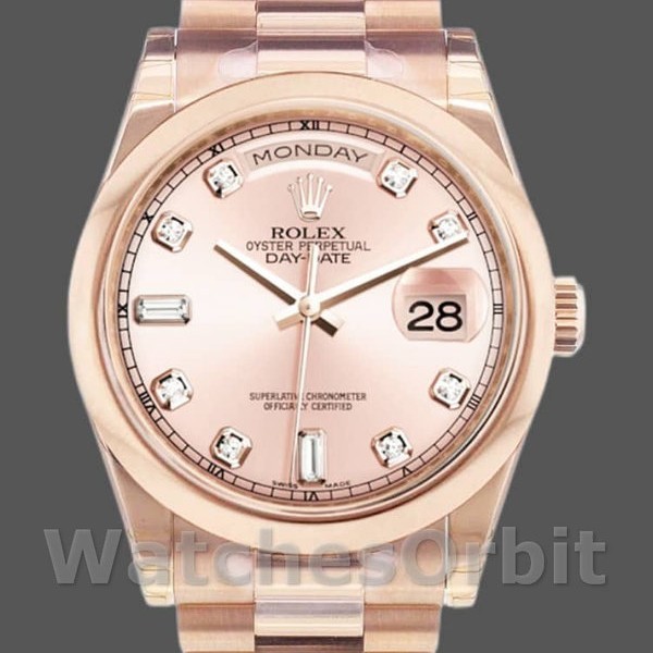 Unisexs Rolex Day-Date 36mm Unisex-118205-Pink Diamond Dial Pink Replica Image