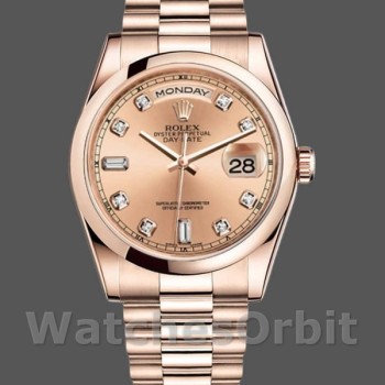 Unisex's Rolex Day-Date 36mm Unisex-118205-Rose Gold-Champagne Diamond Dial Champagne