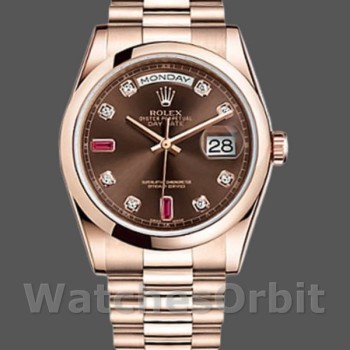 Unisex's Rolex Day-Date 36mm Unisex-118205-Rose Gold-Chocolate Brown Dial Chocolate