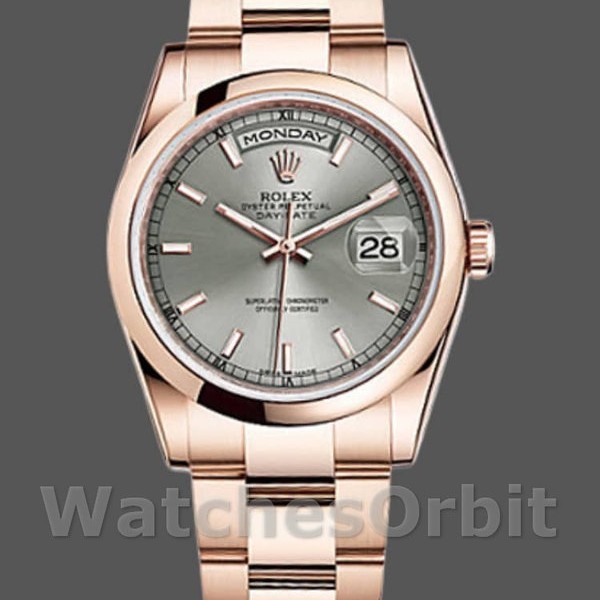 Unisexs Rolex Day-Date 36mm Unisex-118205-Rose Gold-Grey Dial Grey Replica Image