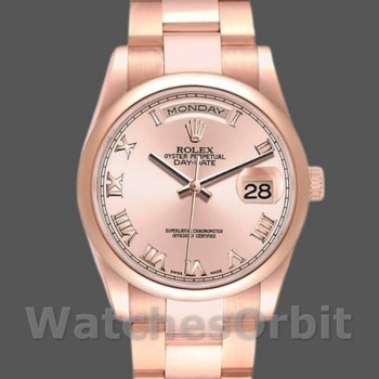 Unisex's Rolex Day-Date 36mm Unisex-118205-Rose Gold-Pink Dial Pink